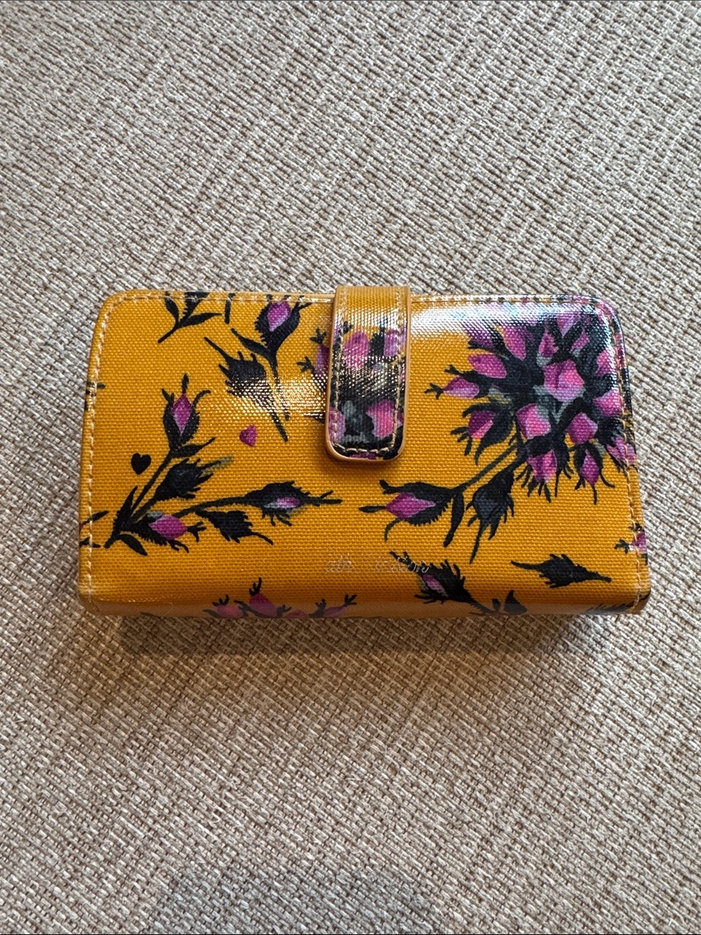 Cath Kidston Yellow Floral Snap Wallet Clutch with Pink Accents